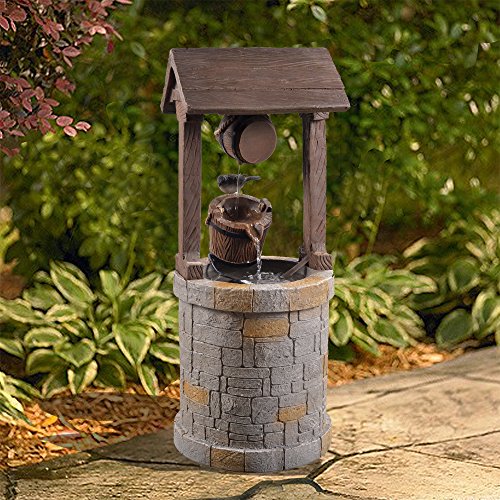 Peaktop - Outdoor Wishing Well Fountain - 30"/ Wood/ Stone