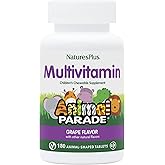 NaturesPlus Animal Parade Children's Chewable Multivitamin - Grape Flavor - 180 Animal-Shaped Tablets - Promotes Health & Well-Being - Vegetarian, Gluten Free - 90 Servings