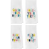 Geqtt Kids Hand Towels for Bathroom - Wash Your Hand Waffle Weave Kitchen Towels, Bathroom Rules Tea Hand Towel (16×24 Inches Set of 4)