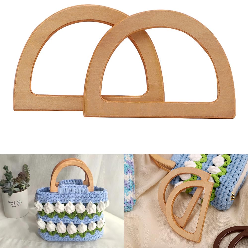 POFET 1 Pair Wooden Purse Handle Easy Attachment Bag Handle for Handbag DIY Accessories