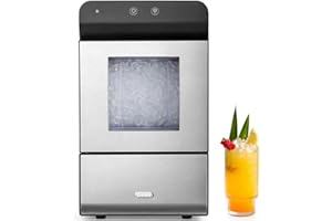 Gevi Household V2.0 Countertop Nugget Ice Maker | Self-Cleaning Pellet Ice Machine | Stainless Steel Housing |16.9''H Fits Perfectly Under Wall Cabinet | Black with Viewing Window