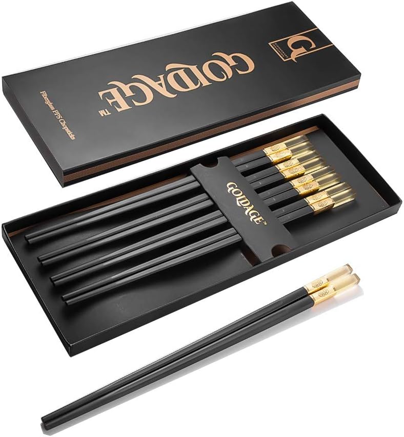 Goldage 5-Pairs Fiberglass Dishwasher-Safe Chopsticks - Gold, Topaz & Fortune