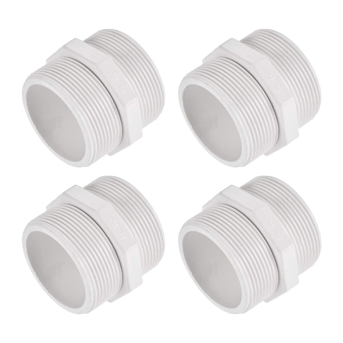sourcing map Pipe Fitting, G2 Male Thread, Hex Nipple Tube Adaptor Connector Hose Connector, for Water Tanks, PVC Plastic, White, Pack of 4