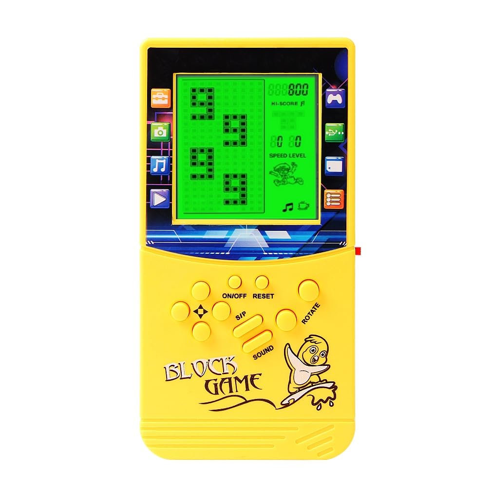 CZT Green light large screen Retro Brick game console built-in classic nostalgic puzzle 999 in 1 Block game room/outdoor/travel good partner children/student gifts (Yellow)