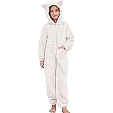 Kissonic Girls Fuzzy Onesie Fleece Jumpsuit Kids Winter Warm Fluffy Zip up Hooded Rompers Costume