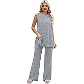 Mrskoala Women 2 Piece Outfits Summer Casual Lounge Sets Flare Pants Tank Top Loose Tracksuit
