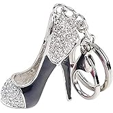 JIAHATE Fashion Rhinestone High-heeled Shoe KeyChain Ring Crystal Shoes Keychains Women Charm Handbag Key Holder Girl Bag Jewelry,(White+Black)