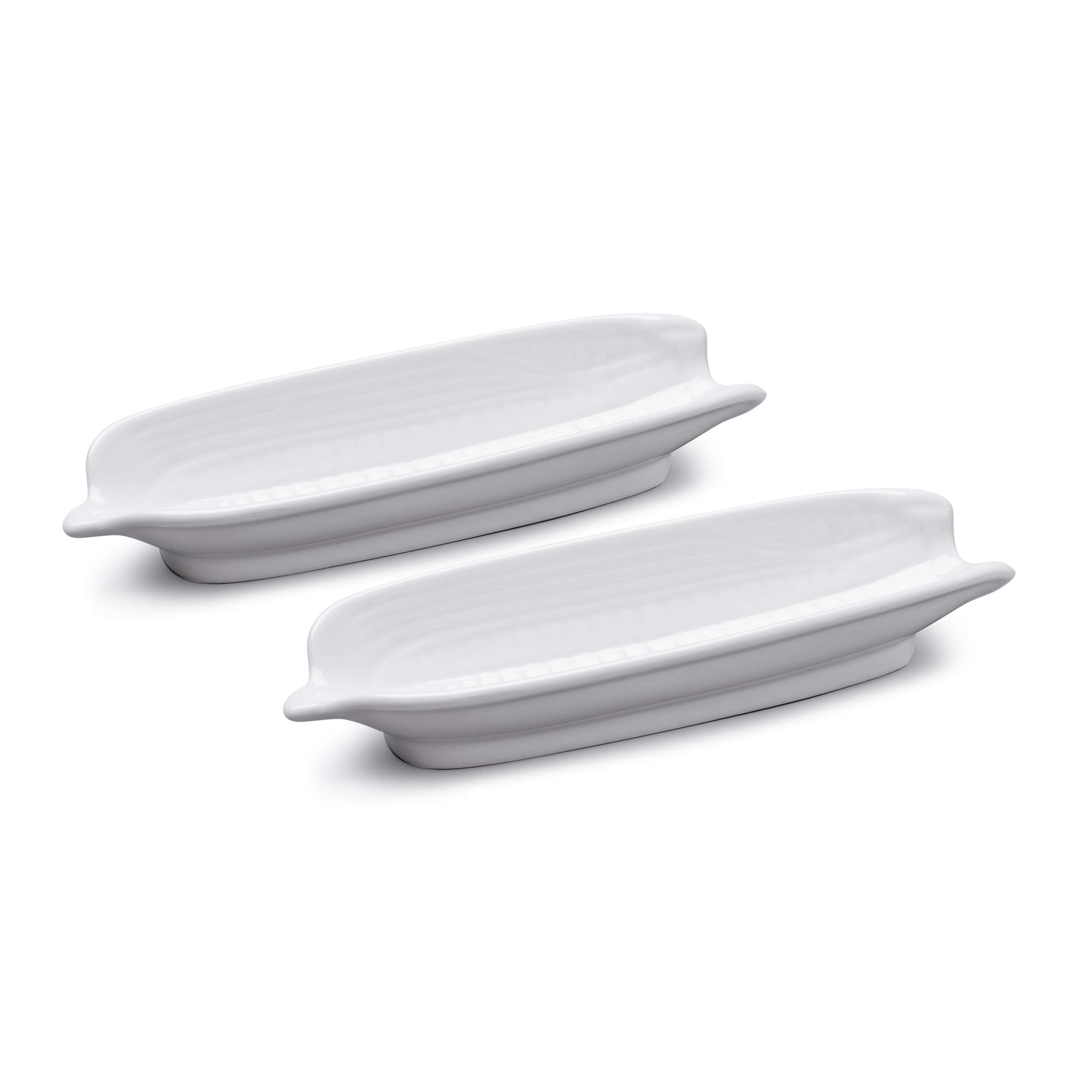 WM Bartleet & Sons 1750 TSET107 Traditional Porcelain Set of 2 Corn on The Cob Serving Plates – White