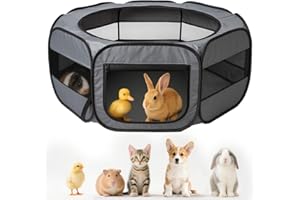 UWE Extra Large Small Animal Playpen, XL Portable Pet Playpen for Rabbit, Kitten, Guinea Pig, Hamster, Puppy – Waterproof Foldable Mesh Tent with Zipper Cover, Indoor Outdoor Use, Dark Grey
