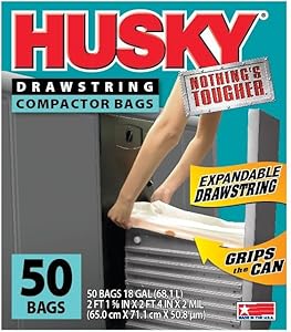Poly America Husky HK18XDS050W Drawstring Compactor Bag (50/Pack), 18 Gallon, 2 Boxes