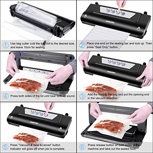 Vacuum Sealer, AUKUYEE Automatic 4-in-1 vacuum Sealer Machine with Cutter, Vacuum Sealing System for Food Preservation & Storage, Dry & Wet Food Modes, LED Indicator Lights, BPA-free Starter Bag Roll - Thumbnail 4