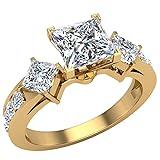 Glitz Design Three-Stone Princess Cut Diamond