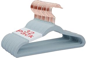 Wellong Baby Velvet Hangers, 32 Pack Kids Clothes Hangers with Non-Slip Shoulder Notches, Storage Organizer for Infant and Toddler Blue (Rose Gold Hook)