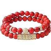 Kevin David 8MM White Howlite Bead Bracelet - 18k Gold Plated - Zircon Stones - Unisex - 7.5 inch - Great Birthday, Christmas gift