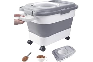 DDMOMMY 15-23 Lbs Dog Food Storage Container, Collapsible Dog Food Container with Airtight Lid, Wheels, Handle, Large Cat Food Storage Container with Scoop, Dog Bowl for Dog Cat