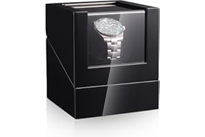 LIAN Automatic Single Watch Winder Cherry Wood with Japanese Mabuchi Quiet Motor AC Adapter or Battery Powered Velvet Soft Ad