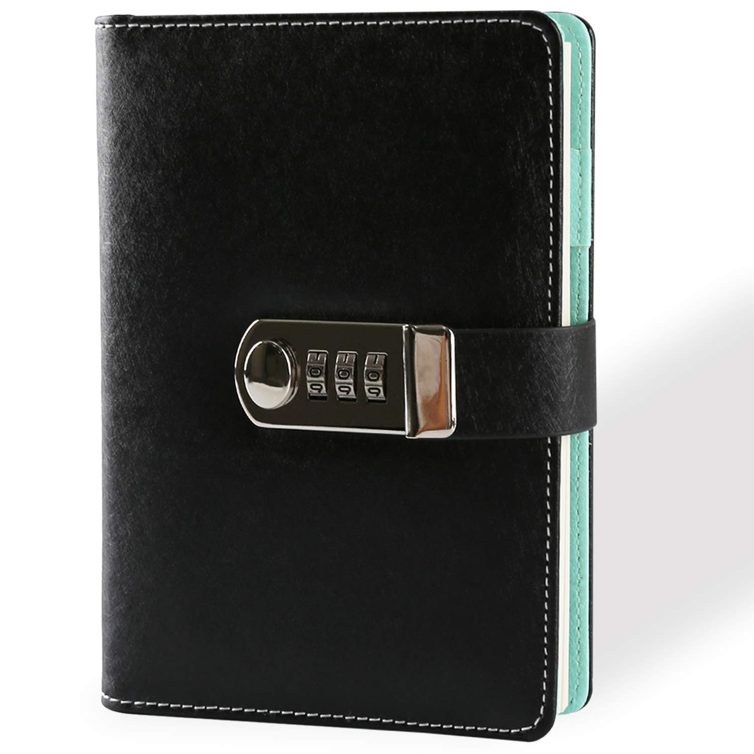A6 Loose Leaf Password Notebook Refillable 104 Sheets PU Leather Secret Diary with Combination Lock