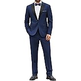 COOFANDY Men's 2 Piece Suit Slim Fit One Button Tuxedo Jacket Pants for Wedding Prom Business