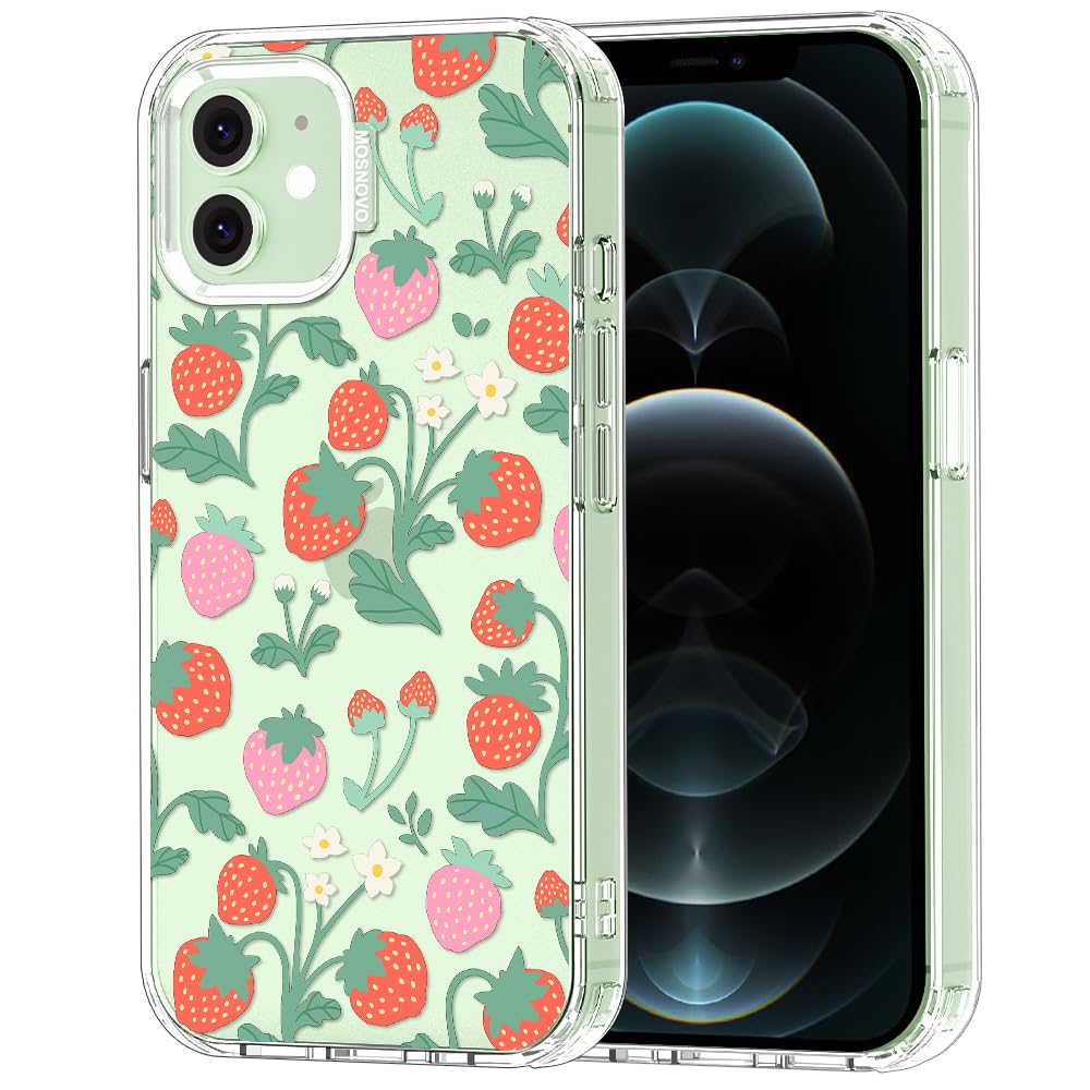 MOSNOVO Case for iPhone 12 & iPhone 12 Pro, [Buffertech 6.6ft Military-Grade Drop Protection] [Anti Peel Off Tech] Clear TPU Bumper Phone Case Cover Design - Strawberry Garden — image 1