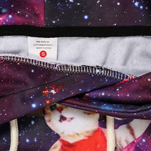 RAISEVERN Causal Hoodie, Unisex Funny 3D Printed Drawstring Glaxy Hoodies Cat Riding Sharp Shark Pullover Sweatshirts Rainbow Hooded