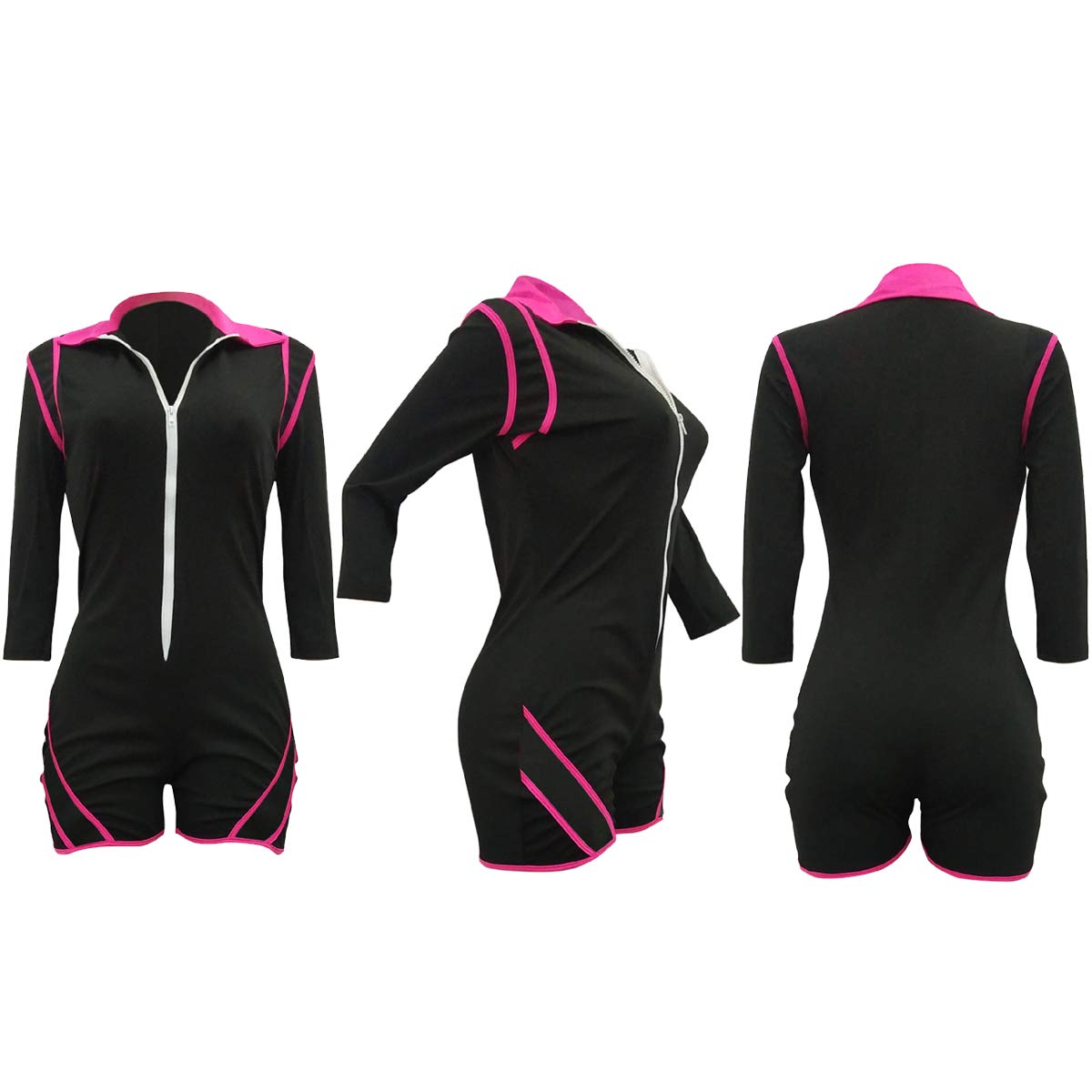 ThusFar Sexy Rompers for Women - One Piece Outfits Mesh Romper Shorts Front Zipper Bodycon Jumpsuit XX-Large Rose