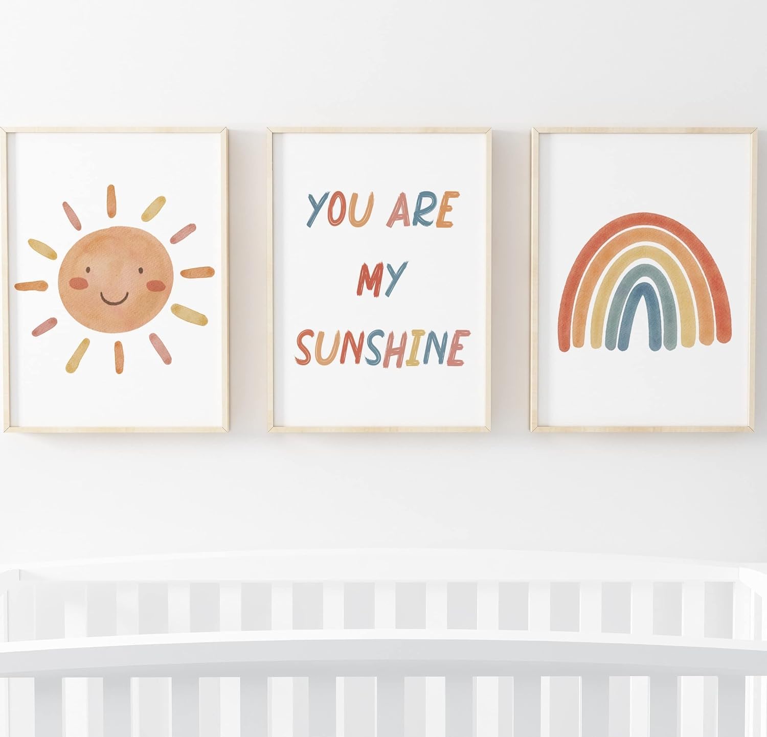 Nursery Rhyme Prints | You Are My Sunshine | Set of 3 | Boho Rainbow Sun | Children’s Bedroom Prints | Frames not Included (8x10 Inch)