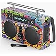 Bumpboxx Bluetooth Boombox Ultra Plus| Retro Boombox with Bluetooth Speaker | Includes Rechargeable Lithium Battery, Carrying Strap & Mic | Easy to Carry | NYC Graffiti