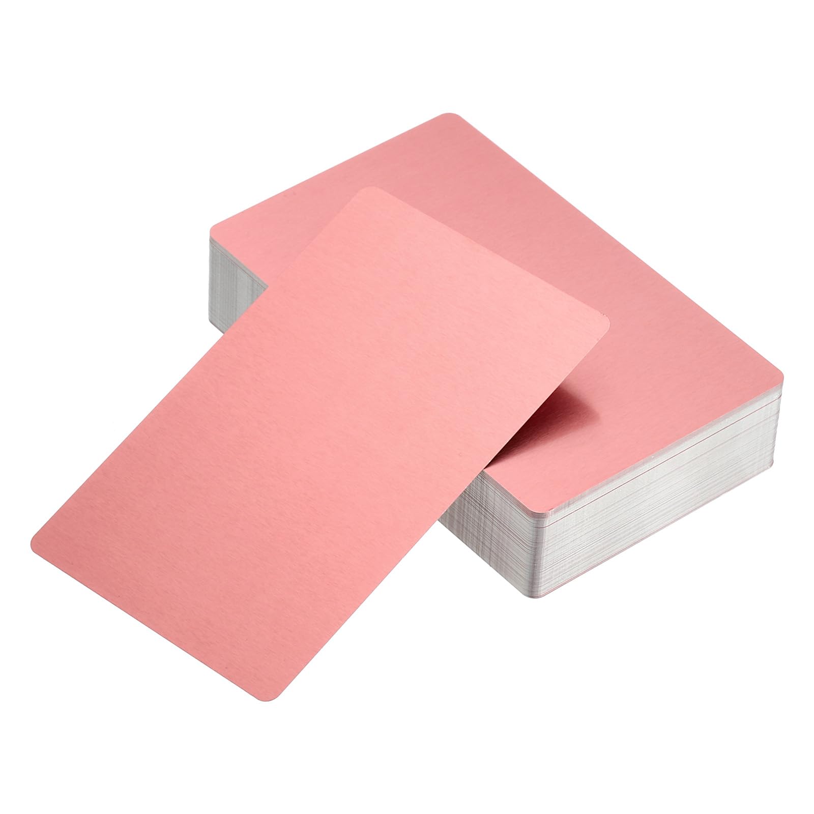 YOKIVE 100 Pack Metal Blank Card, Personalized Business Card | Laser Engraving Aluminum Double Side Print, Great for Name Card, Office, Text, Hotel(Pink, 0.21mm Thick 3.4x2.1 Inch)