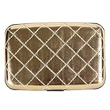 Aluminum Quilted Leather RFID Blocking Wallet Slim Hard Metal Credit Card Holder