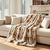 SpottedCozy Luxury Double-Sided Faux Fur Throw Blanket, Camel Cozy Fluffy Rabbit Fleece Plush Bubble Blanket, Ultra Soft Thick Warm Blanket for Couch Bedroom Home Boho Decor, 50" x 60"