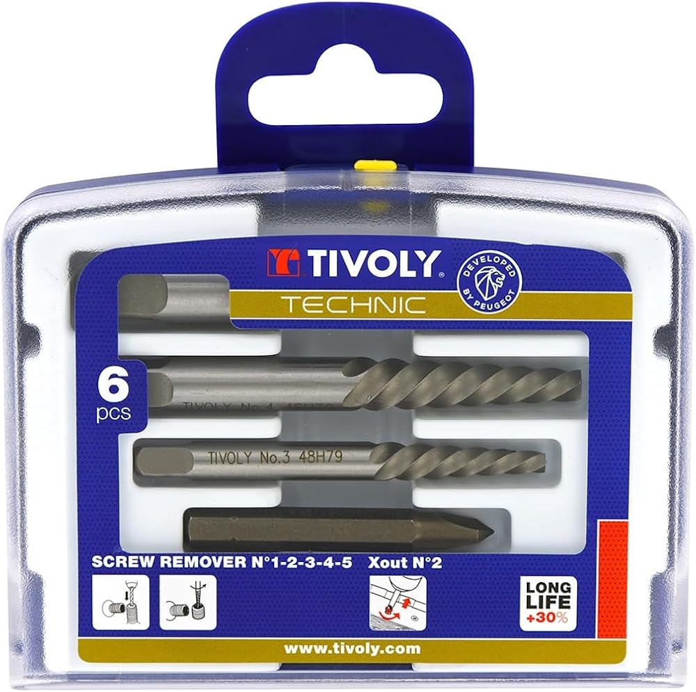 Tivoly Damaged Screw Extractor Set 5 HCS + 1 X-Out N2 M4–M18 Screws Studs