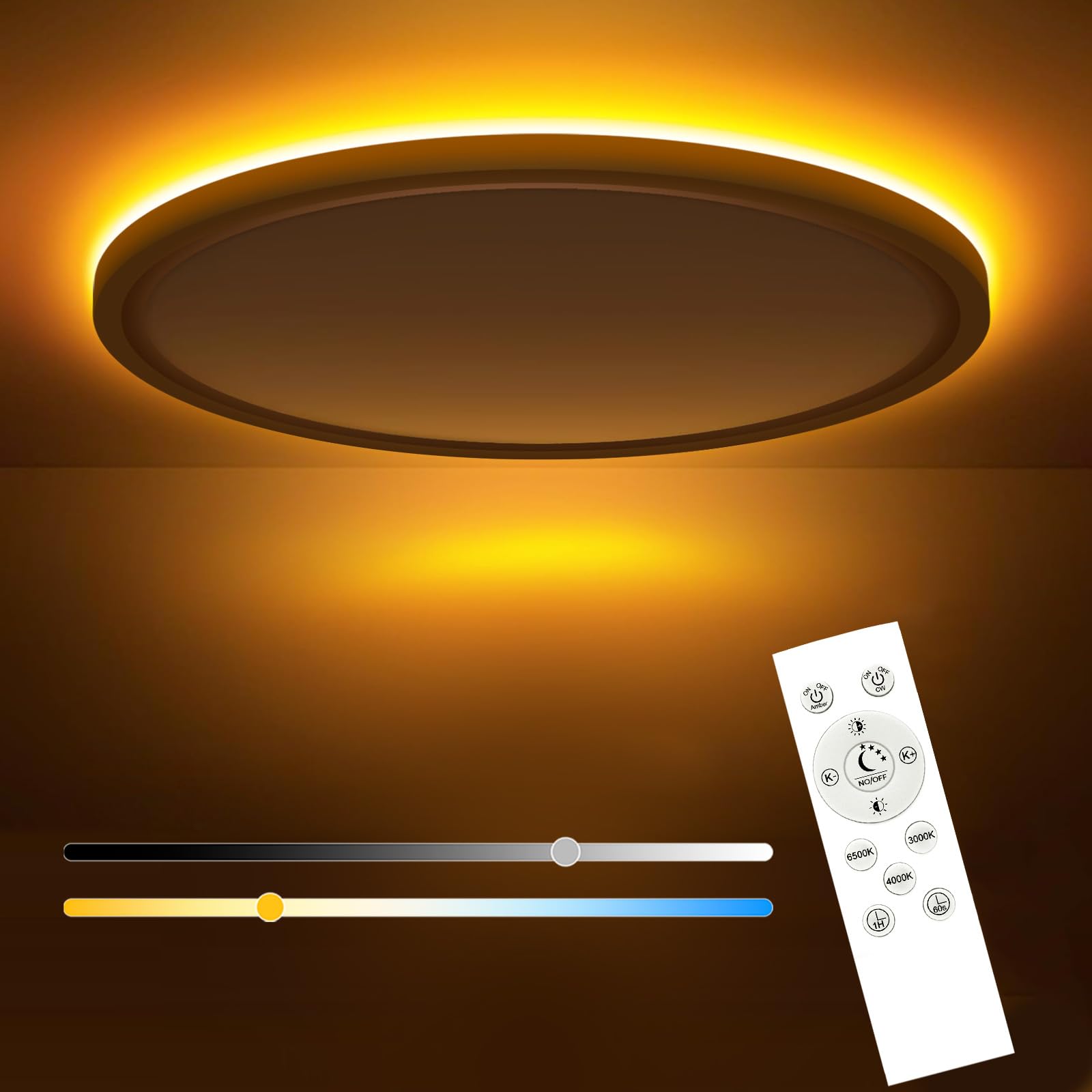 slochi Dimmable Ceiling Light, 24W Bathroom Ceiling Light with Remote Control, Night Light 1800k Warm, 3000-6500K Color Changing, 29CM Round Flush LED Ceiling Lights for Living Room Kitchen Bedroom