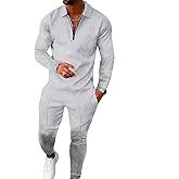 Kubsid Size M White Men's Polo Sweatsuit Sets Long Sleeve 2 Piece Outfit Fashion Jogging TrackSuit Comfy Casual Set for Men