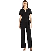 Donna Morgan womens Short Sleeve Notch Neck Jumpsuit With Waist Tie | Jumpsuits for Women Dressy
