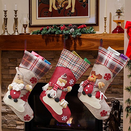 YAMUDA 3 Pcs Set Big size Classic Christmas Stockings for Decoration