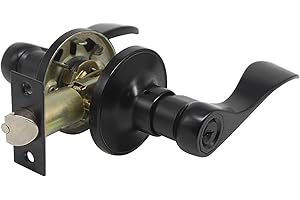 Probrico Matte Black Entry Lever, Stainless Steel Wave Style Entrance Handle Exterior Interior Keyed Lock Set for Front or Office Doors,Reversible for Left or Right Door Handing,1 Pack