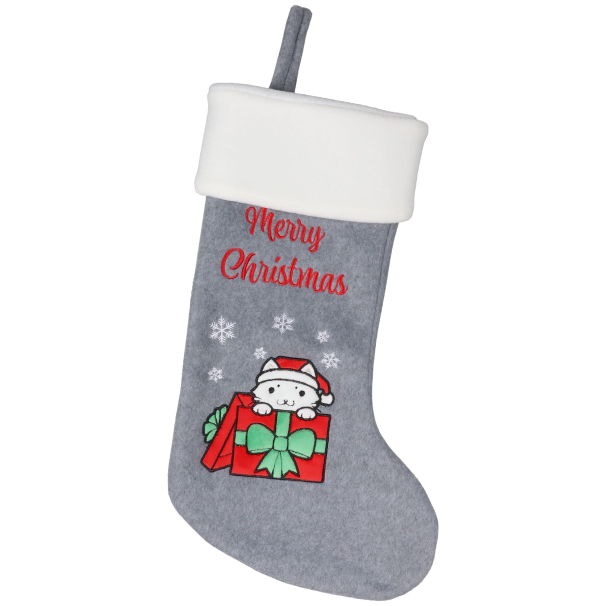 BambooMN 1 Pc Set 18" Classic Hand Embroidered Sequined Cute Animal Christmas Stocking, 19 Gift Cat — image 1