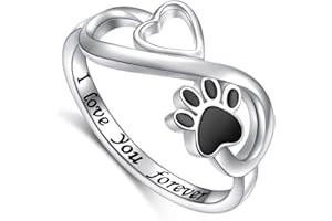 DAOCHONG Puppy Pet Lovers Paw Print Ring Love Heart 925 Sterling Silver Animal Ring Pet Animal Jewelry Love Dog Cat Claw Ring Pet Loving Friend and Families Gifts