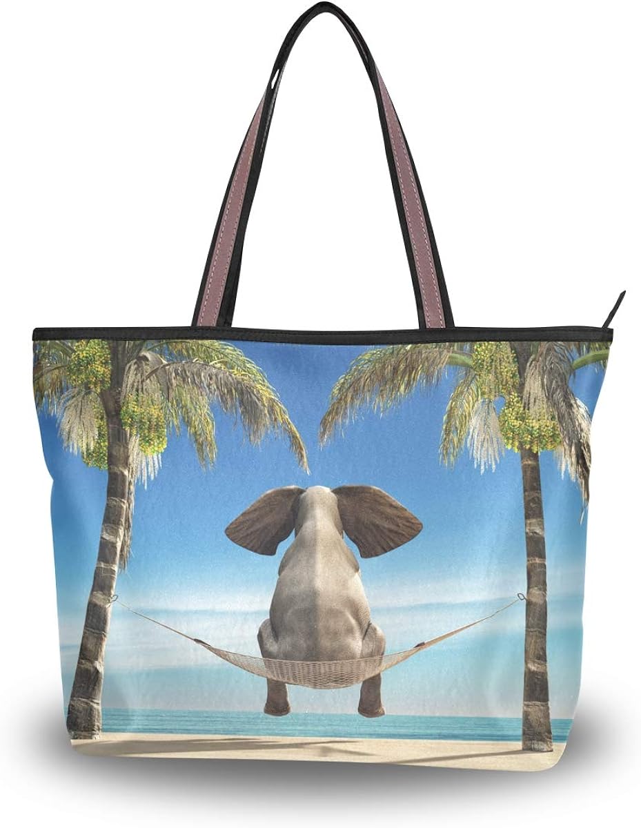 Women's Handbags Elephant Sitting Beach Polyester Fabric Shoulder Bag Amazon.co.uk Shoes & Bags