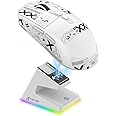 MAMBASNAKE Attack Shark X6 Wireless Gaming Mouse,RGB Magnetic Charging Dock,X3 Upgrade, 49g Ultralight 2.4GHz/BT5.2/USB-C Tri-Mode,PAW3395 Sensor 26KDPI,G502 Programmable Mice for Win/Mac-White&Tape