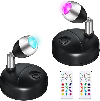 Caldarax 2 Pack Wireless RGB LED Spotlight with Remote Battery Operated Indoor