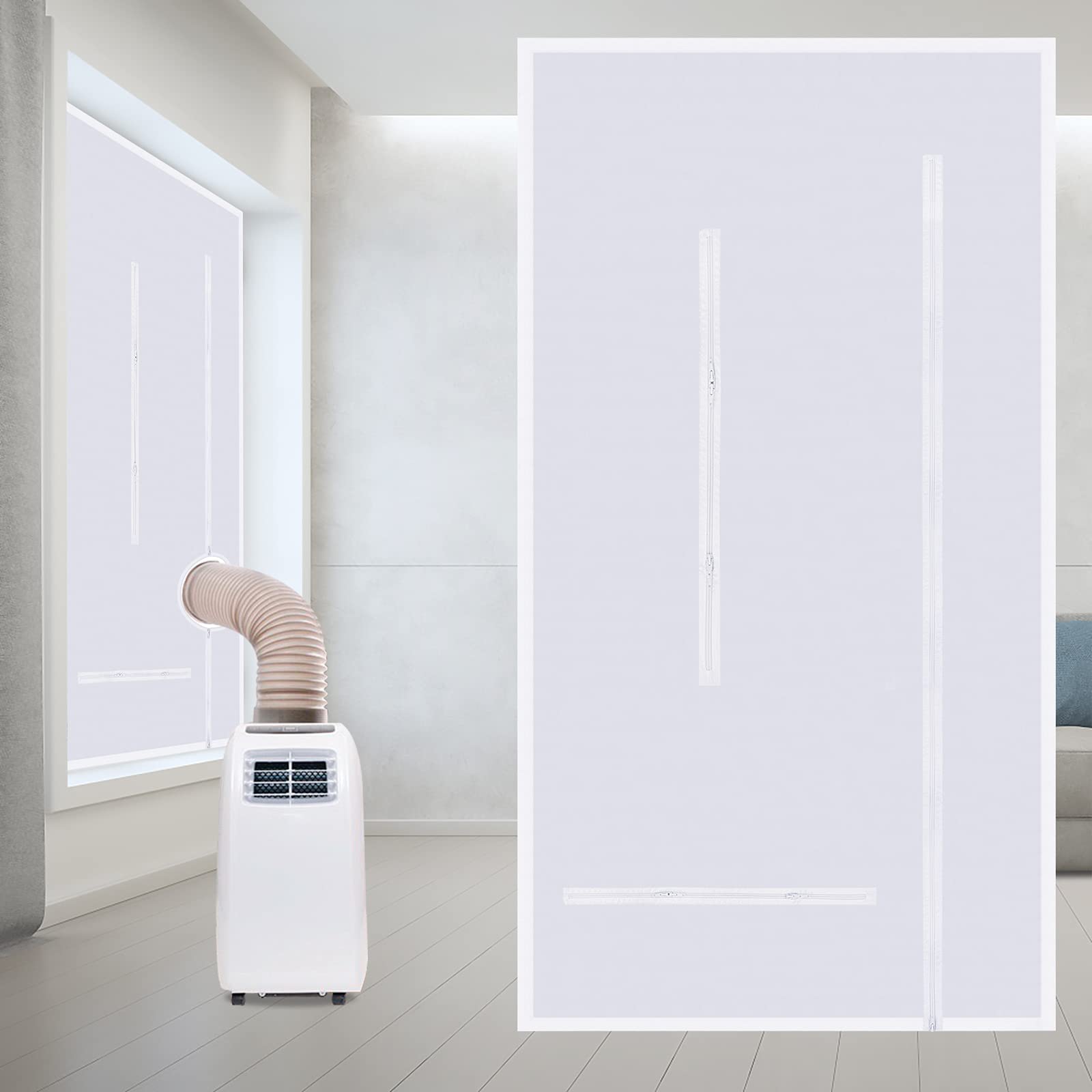 Faburo Zipper Screen Door Seal With Zip and Adhesive Faster for Portable Air Conditioner and Tumble Dryer-87.7''*37.4''