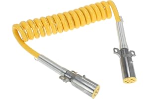 HEROFFIX 7 Way Coiled Electrical Power Trailer Cord Wire Male Plug Trailer Extension Cable for Semi Trucks Tractors 12 Feet Y