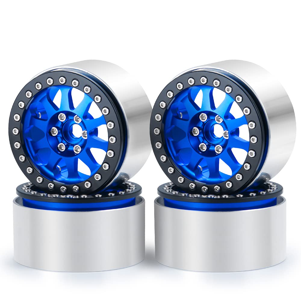 ZuoLan 4PCS Aluminum 2.2inch Beadlock Wheels Rims Upgrade for Axial Waith RR10,TRX4 1/10th RC Crawler Car Parts (Blue)