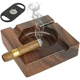 Premium Wooden Cigar Ashtray with Cigar Cutter, Large Cigarette Ash Tray Set with 4 Slot Holder, Accessories Outdoor Indoor Home Bar Use, Ideal Gift Christmas Father's day for Men
