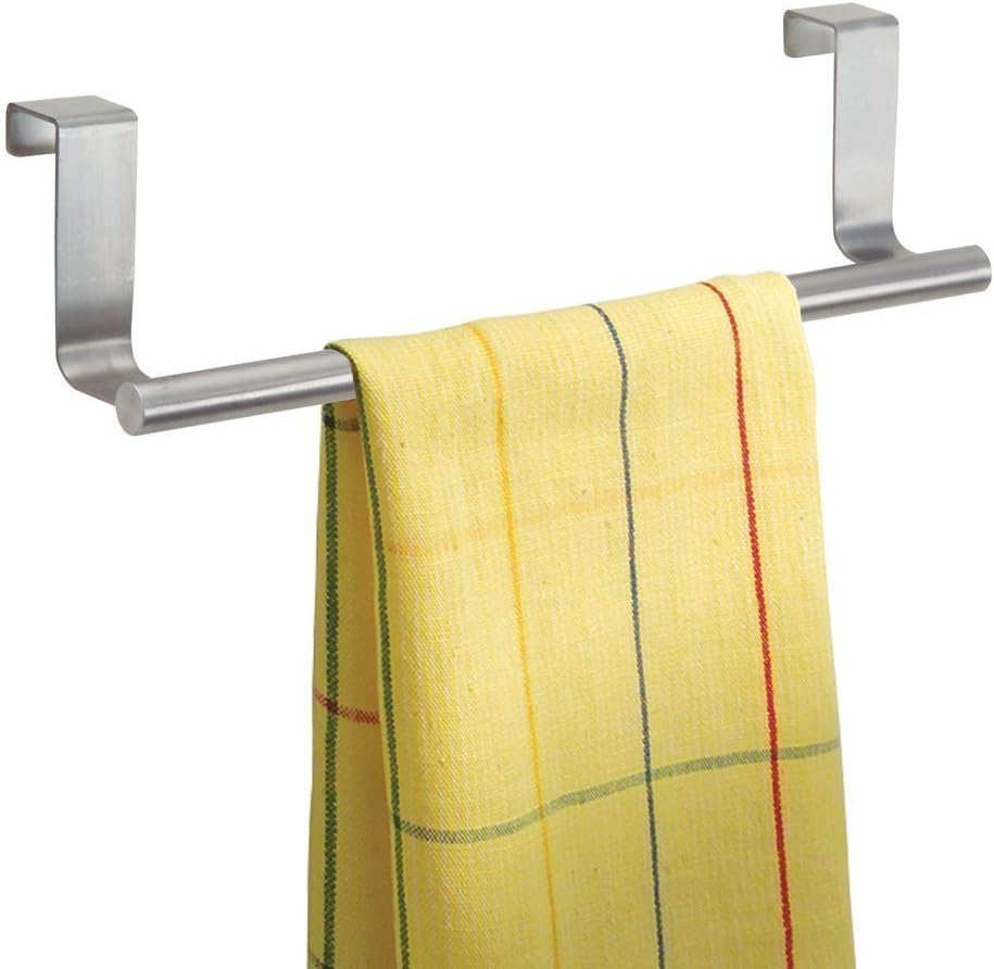 Mziart Modern Towel Bar with Hooks for Bathroom and Kitchen, Brushed Stainless Steel Towel Hanger Over Cabinet (9 inch): Home & Kitchen