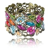 VTG Rainbow Colorful Flower Resin Rhinestone Drop Cuff Bracelet Bangle