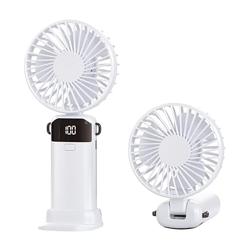 YKYI Hand Held Fan with Digital Display, USB Rechargeable Handheld Fan with 5 Speeds, 90° Adjustable Head, Lightweight Portable Desk Fan for Travel, Home, Office