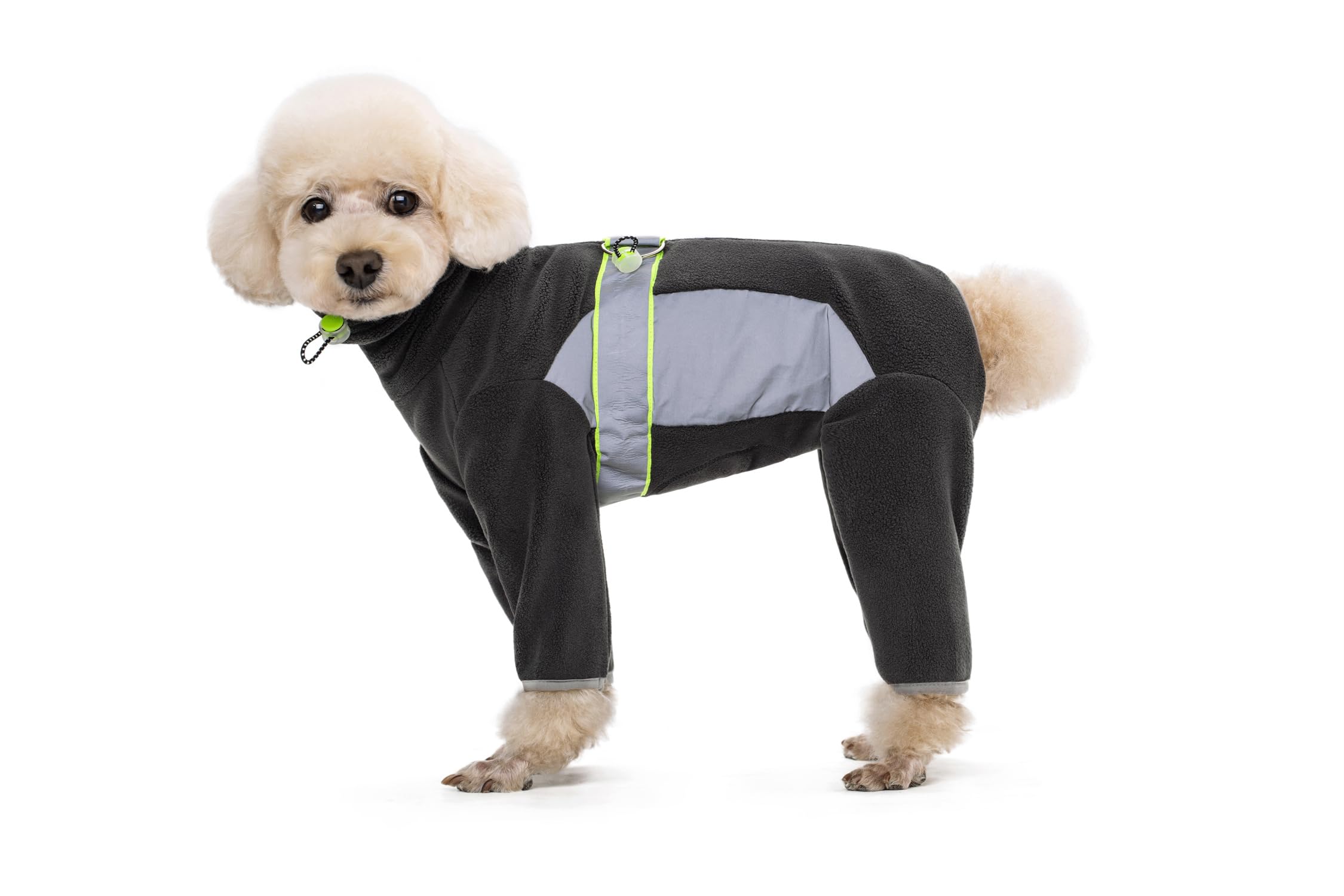 Dog Fleece Winter Warm Clothes,Waist Adjustable Puppy Onesie with D-Ring and Reflective Strips,Cold Weather Pet Long-Sleeved Coats Recover Suit For Small Medium Dogs_XL(Dark Gray)