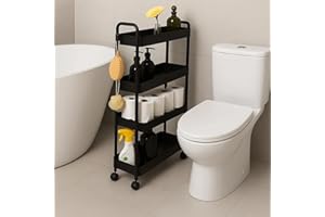 ShellKingdom 4 Tier Bathroom Storage Organizer, Toilet Paper Storage Holder, Slim Rolling Storage Cart for Narrow Space with 